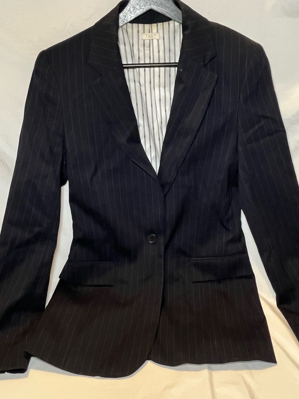 Tart Black Pinstripe Single-Button Blazer